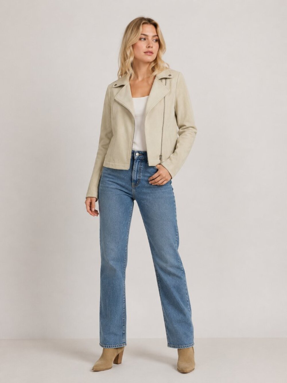 NWT White House Black Market Faux Suede Moto Jacket Irish Cream 0 #WHBM60